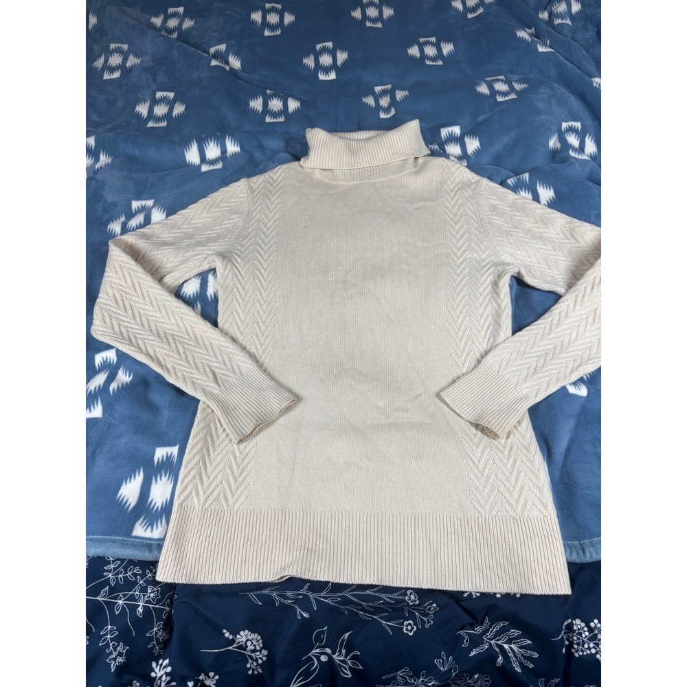 Orvis Women Cream Chevron Knit Turtleneck Sweater Ivory Long Sleeve Small